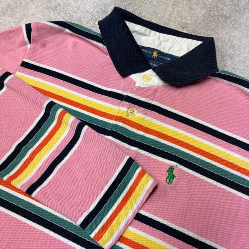 Polo Ralph Lauren Long Sleeve Polo Shirt Striped Pony Rugby Custom Fit Men's M